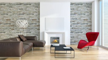 modern parlak iç mekan 3D resimleme