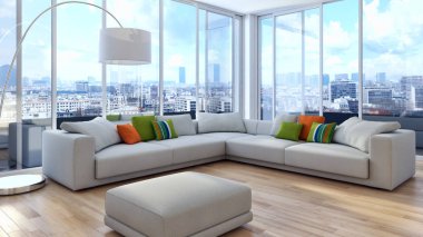 modern parlak iç mekan 3D resimleme