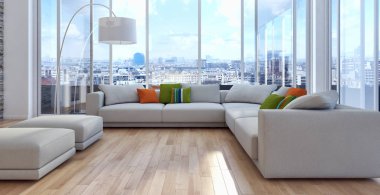 modern parlak iç mekan 3D resimleme