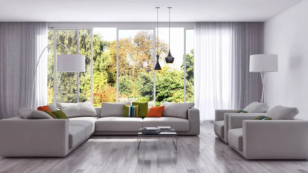 modern parlak iç mekan 3D resimleme