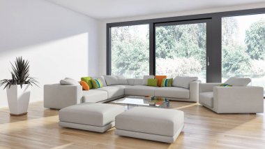 modern parlak iç mekan 3D resimleme