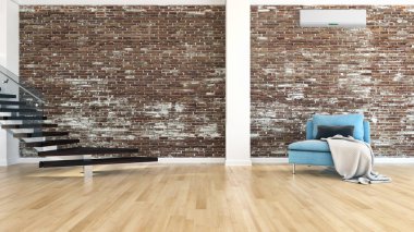 modern parlak iç mekan 3D resimleme