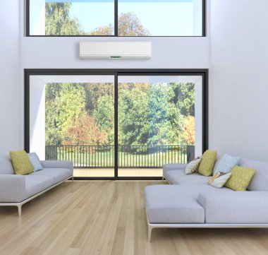 modern parlak iç mekan 3D resimleme