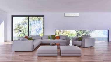 modern parlak iç mekan 3D resimleme