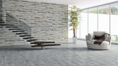 modern parlak iç mekan 3D resimleme