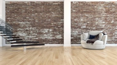 modern parlak iç mekan 3D resimleme