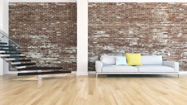 modern parlak iç mekan 3D resimleme