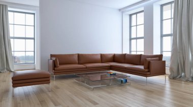 modern parlak iç mekan 3D resimleme