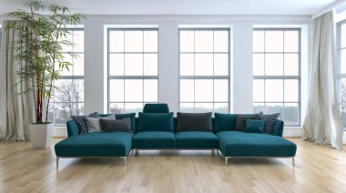 modern parlak iç mekan 3D resimleme