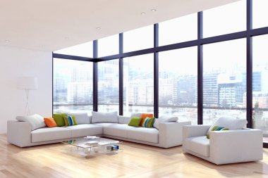 modern parlak iç mekan 3D resimleme