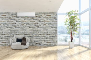 modern parlak iç mekan 3D resimleme