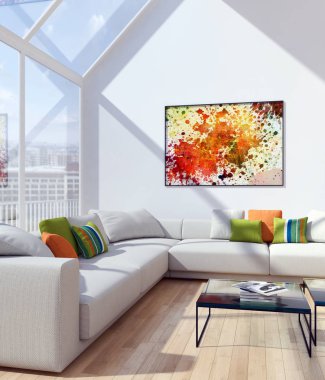 modern parlak iç mekan 3D resimleme