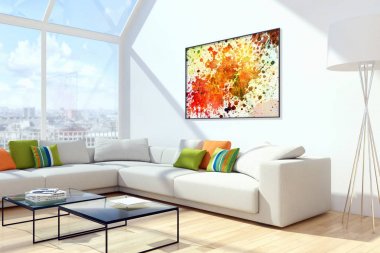 modern parlak iç mekan 3D resimleme