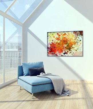 modern parlak iç mekan 3D resimleme