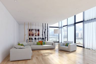 modern parlak iç mekan 3D resimleme