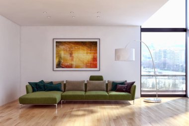 modern parlak iç mekan 3D resimleme