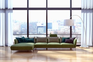 modern parlak iç mekan 3D resimleme