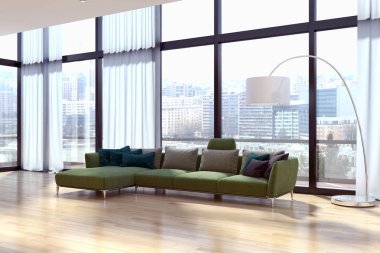 modern parlak iç mekan 3D resimleme