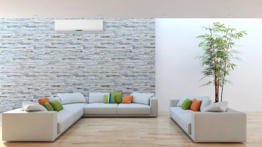 modern parlak iç mekan 3D resimleme