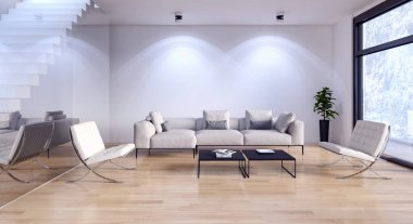 modern parlak iç mekan 3D resimleme