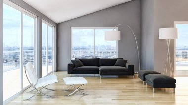 modern parlak iç mekan 3D resimleme