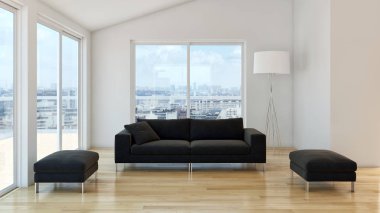 modern parlak iç mekan 3D resimleme