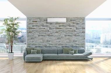 modern parlak iç mekan 3D resimleme