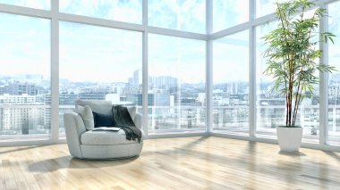 modern parlak iç mekan 3D resimleme