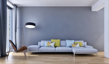 modern parlak iç mekan 3D resimleme
