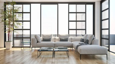 modern parlak iç mekan 3D resimleme