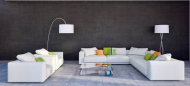 modern parlak iç mekan 3D resimleme