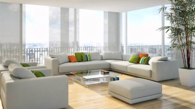 modern parlak iç mekan 3D resimleme