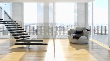modern parlak iç mekan 3D resimleme