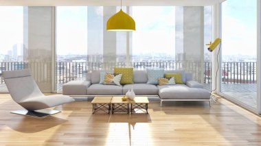 modern parlak iç mekan 3D resimleme