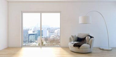 modern parlak iç mekan 3D resimleme