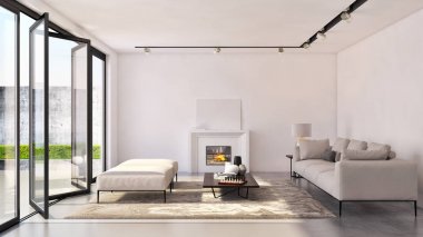 modern parlak iç mekan 3D resimleme