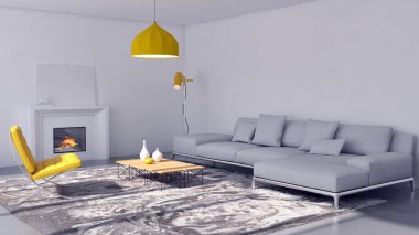 modern parlak iç mekan 3D resimleme