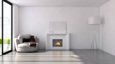 modern parlak iç mekan 3D resimleme