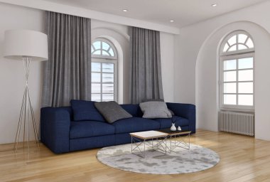 modern parlak iç mekan 3D resimleme