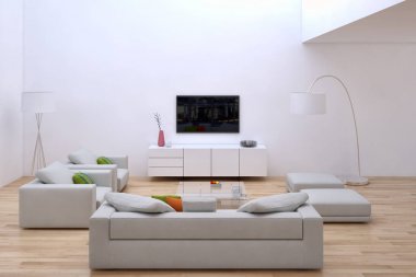 modern parlak iç mekan 3D resimleme