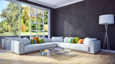 modern parlak iç mekan 3D resimleme