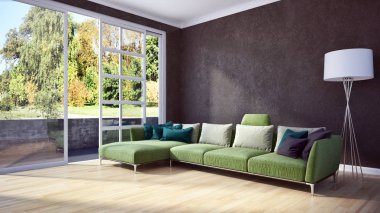 modern parlak iç mekan 3D resimleme