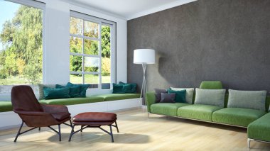 modern parlak iç mekan 3D resimleme