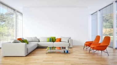 modern parlak iç mekan 3D resimleme