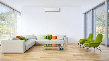 modern parlak iç mekan 3D resimleme