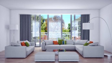 modern parlak iç mekan 3D resimleme