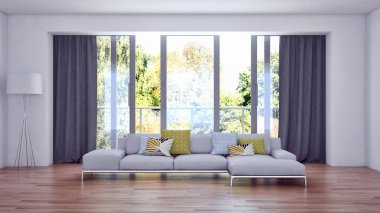 modern parlak iç mekan 3D resimleme