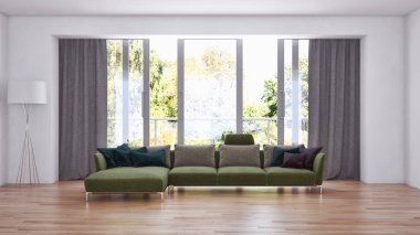 modern parlak iç mekan 3D resimleme