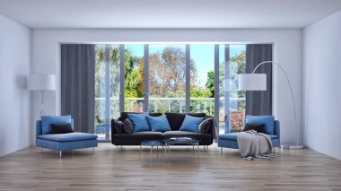 modern parlak iç mekan 3D resimleme