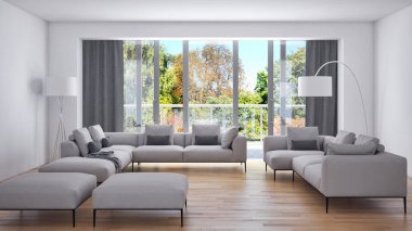 modern parlak iç mekan 3D resimleme